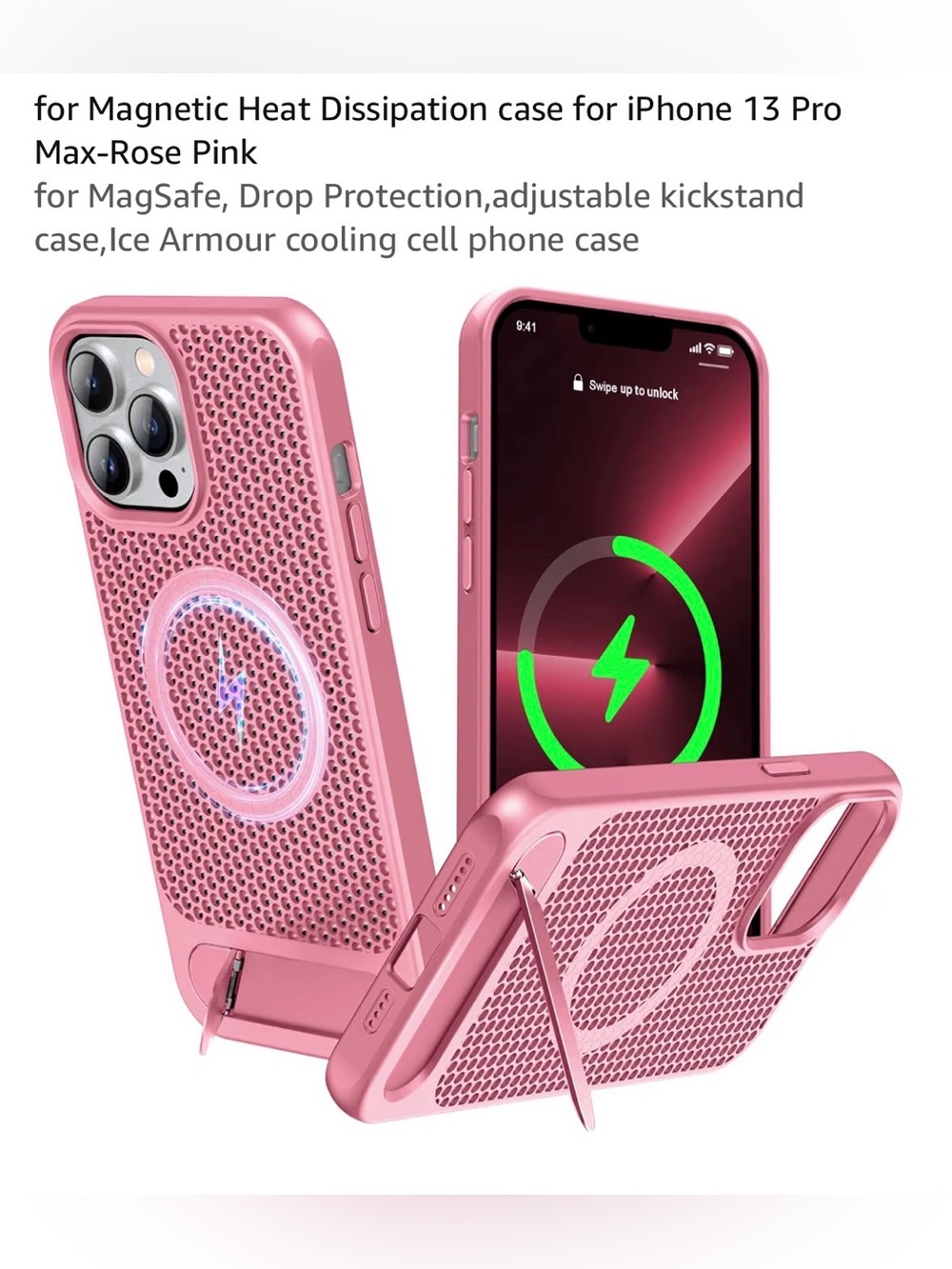 📱Cooling Magnetic Kickstand Phone Case for iPhone 13 Pro Max - Rose Pink